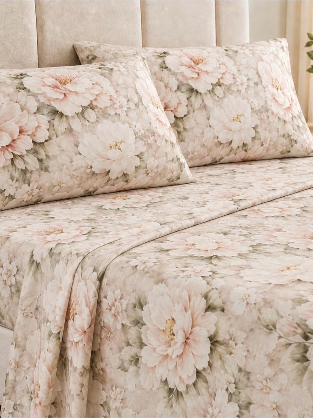 Floral Pink and Green Queen Pillowcases